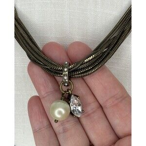 Silpada Necklace Pearl Swarovski Crystal‎ Brass Boho Industrial Chic Lagenlook